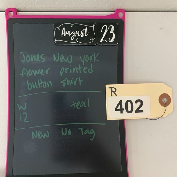 Jones New York Hawaiian Shirt Womens 12 Teal Floral Rayon Short Sleeve Button Up - Picture 12 of 13